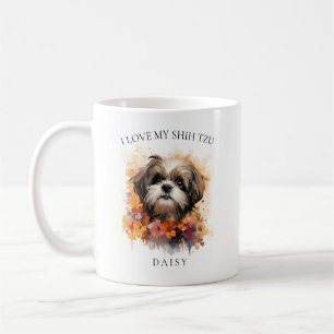Caneca De Café Eu Amo O Meu Portrato De Cão Floral Shih Tzu