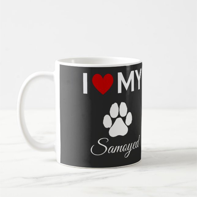Caneca De Café Eu amo o meu texto personalizado de cachorro Samoy (Esquerda)