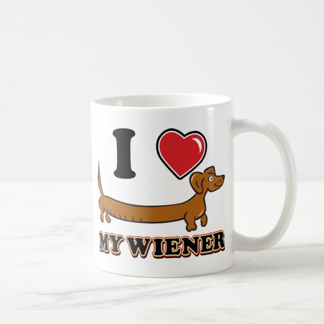 Caneca De Café Eu amo o meu Weiner - Doxie (Direita)
