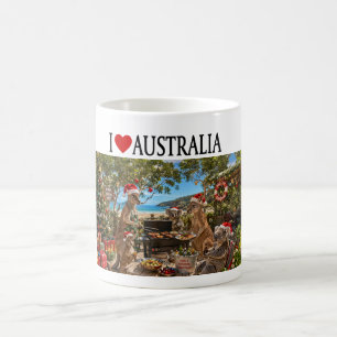 Caneca De Café Eu Amo o Natal de Kangaroo Koala BBQ na Austrália