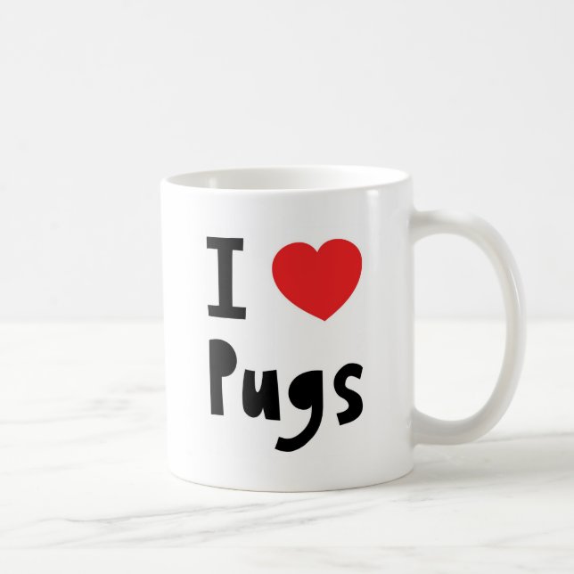 Caneca De Café Eu amo pugs (Direita)
