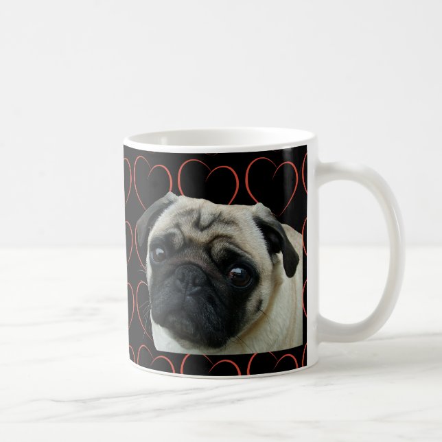 Caneca De Café Eu amo Pugs com corações (Direita)