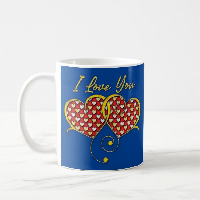 Caneca De Café Eu Amo-Te Corações Dourados Design (Esquerda)