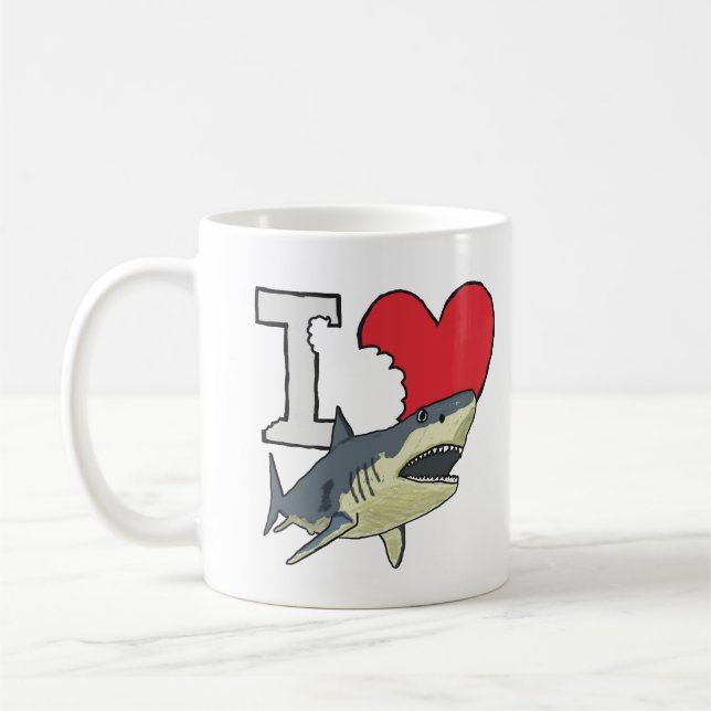 Caneca De Café Eu Amo Tubarões (Esquerda)
