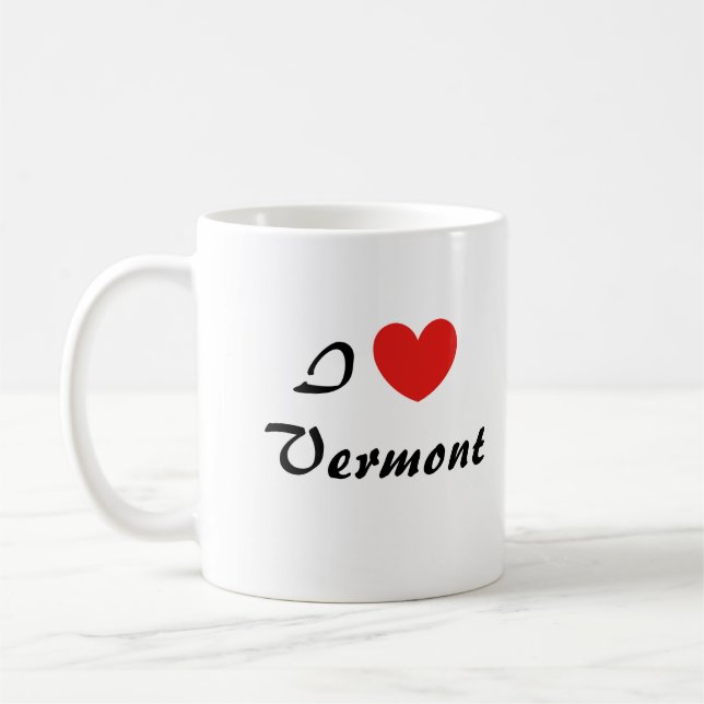 Caneca De Café Eu Amo Vermont Heart Typografia Coffee Mug (Esquerda)