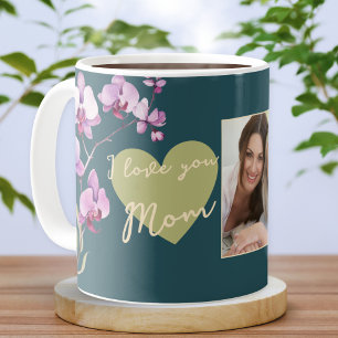 Caneca De Café Eu Amo Você Mamãe Coração Verde Teal Foto