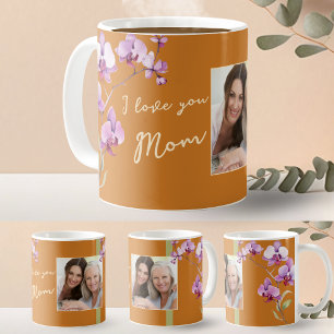 Caneca De Café Eu Amo Você Mamãe Moldura de Foto Orquídea Laranja