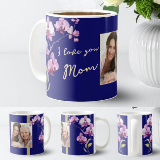 Caneca De Café Eu Amo Você Mamãe Orquídea Azul Marinho Foto