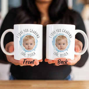 Caneca De Café Eu Amo Você Vovó Foto Splash de Aquarela Azul