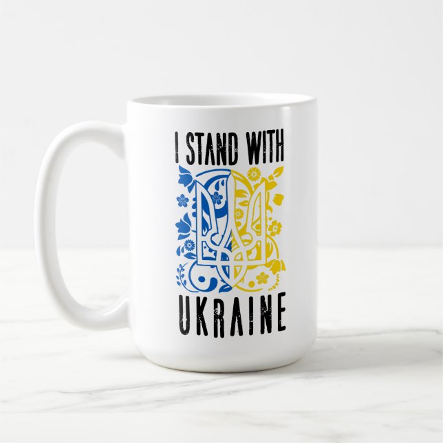 Caneca De Café Eu apoio a Ucrânia. Tridente da Ucrânia. (Esquerda)