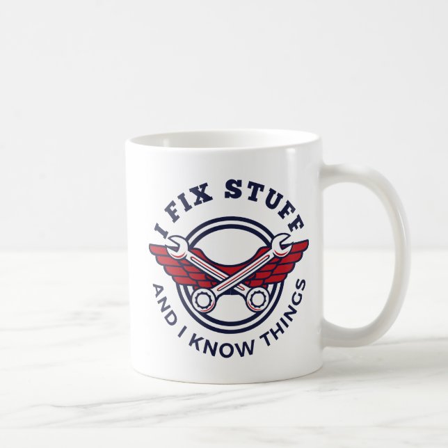 Caneca De Café Eu conserto coisas engraçadas Design Mecânico (Direita)