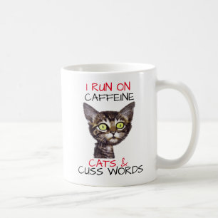 CANECA DE CAFÉ EU CORRO EM GATOS CAFEÍNOS E PALAVRAS DE CAFÉ MU