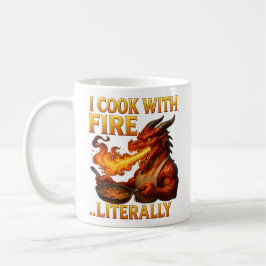 Caneca De Café Eu Cozinho Com Fogo... Literalmente  Chef Dragão F