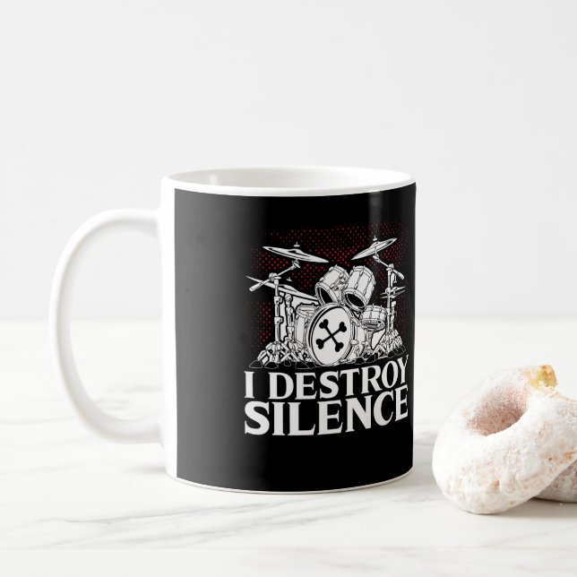 Caneca De Café Eu Destruo Drummer Musical do Silêncio Drumsticks (Com Donut)