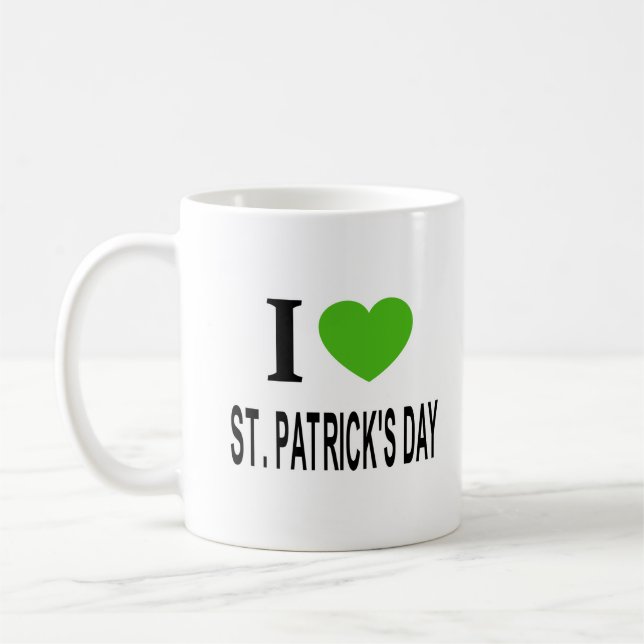 Caneca De Café Eu ❤️ DIA DE SÃO PATRÍCIO com coração verde  (Esquerda)