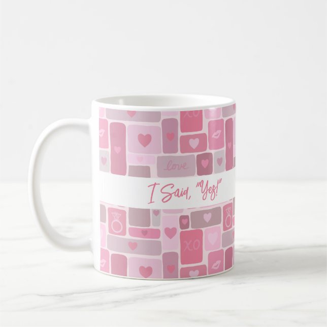 Caneca De Café Eu Disse Sim Script Moderno de Noivado Rosa (Esquerda)