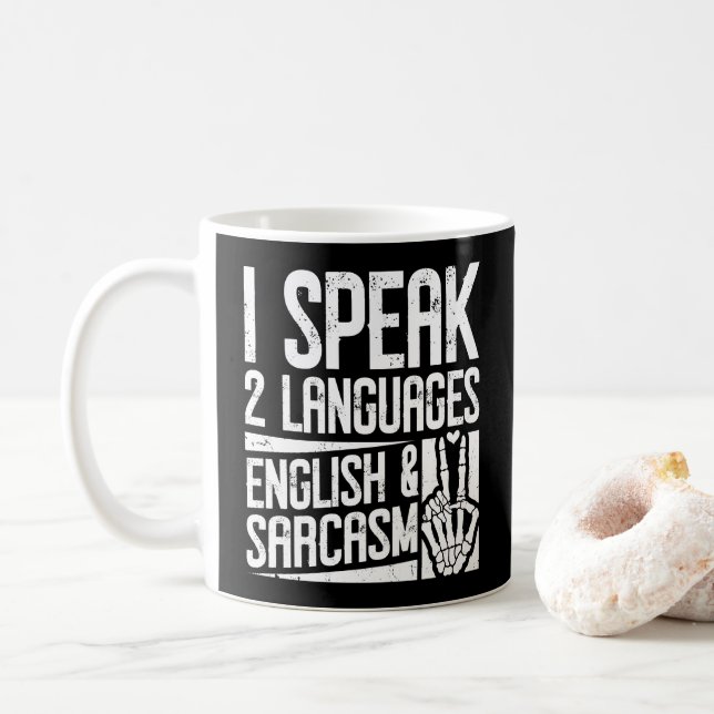 Caneca De Café Eu falo duas línguas inglês Sarcasm Motivation (Com Donut)