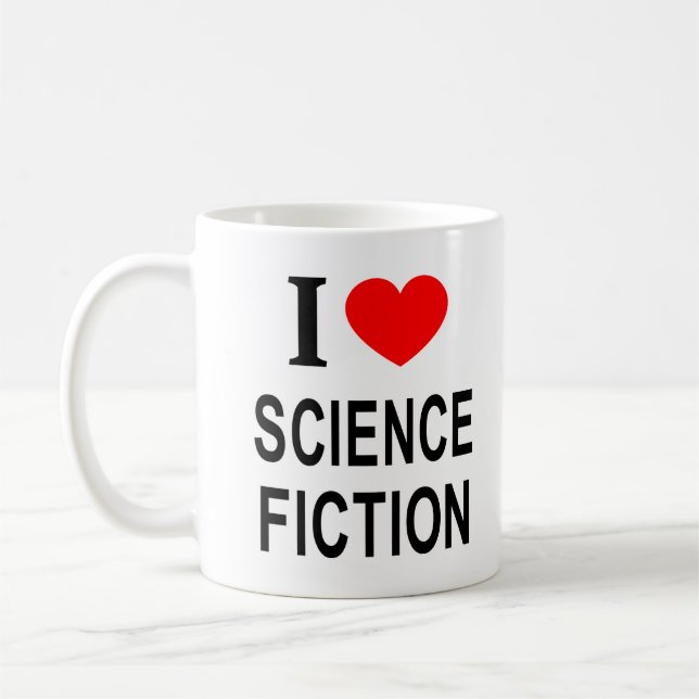 Caneca De Café Eu ❤️ FICÇÃO CIENTÍFICA Eu AMO FICÇÃO CIENTÍFICA E (Esquerda)