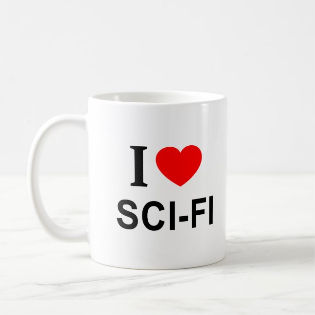 Caneca De Café Eu ❤️ FICÇÃO CIENTÍFICA Eu AMO FICÇÃO CIENTÍFICA E (Esquerda)