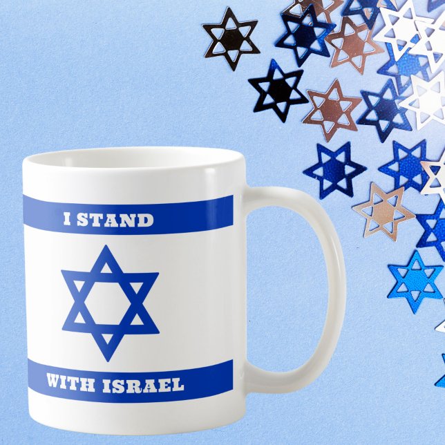 Caneca De Café Eu fico com Israel, Patriótica bandeira azul de Is (Criador carregado)