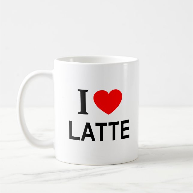Caneca De Café Eu ❤️ LATTE Eu AMO LATTE Eu ADORO LATTE (Esquerda)