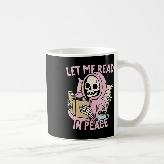 Caneca De Café Eu Li Em Paz, Engraçado Fantasma Lendo Halloween D (Direita)