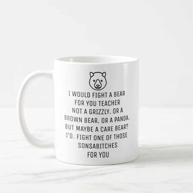 Caneca De Café Eu lutaria um urso por você, professor (Esquerda)