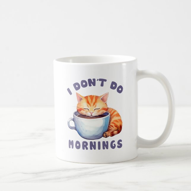 Caneca De Café Eu não faço manhãs - Gato Laranja Bonito com Café (Direita)