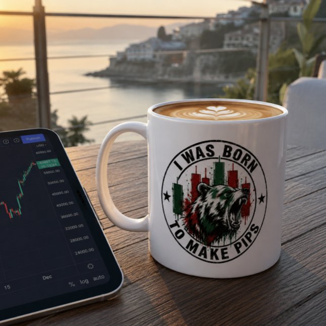 Caneca De Café Eu Nasci para Fazer Pips Design de Trader de Urso (Criador carregado)