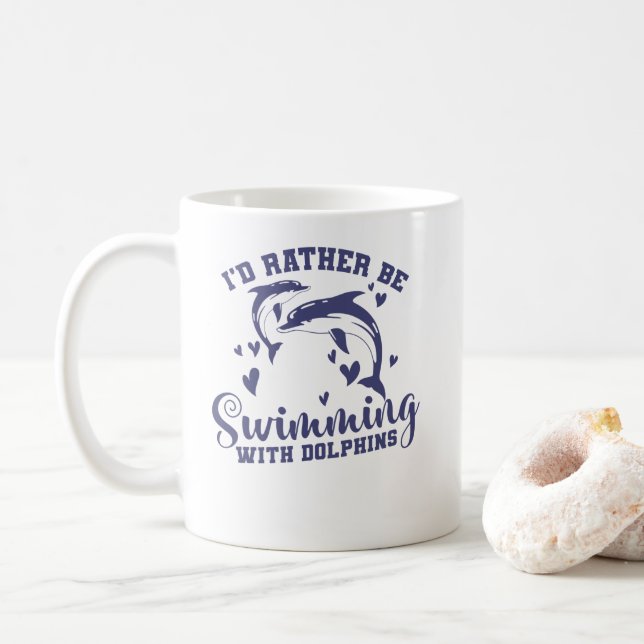Caneca De Café Eu Preferencialmente Nadaria com golfinhos (Com Donut)