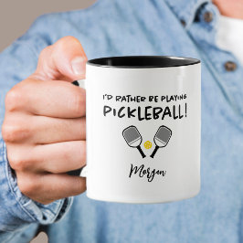 Caneca De Café Eu Preferiria Estar Jogando Pickleball Nome Person