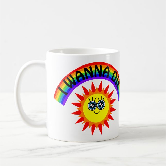 Caneca De Café Eu Quero Morrer - Arco-Íris Sorrindo Sol (Esquerda)