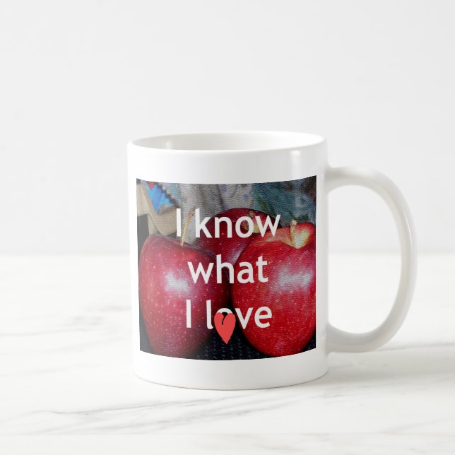 Caneca De Café "Eu Sei o Que Eu Amo" – Design Temático de Maçã (Direita)