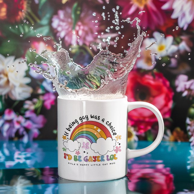 Caneca De Café Eu Seria Mais Gay | Monograma de Orgulho Arco-Íris (Criador carregado)