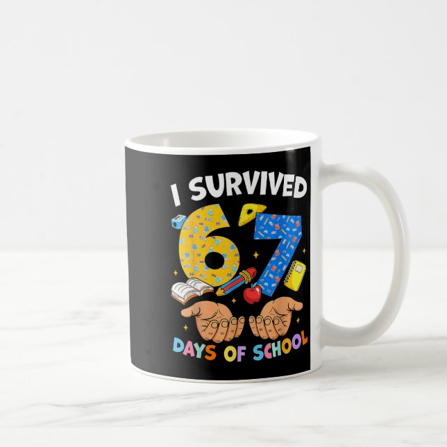 Caneca De Café Eu Sobrevivi 67 Dias De Escola Meme Engraçado Prof (Direita)