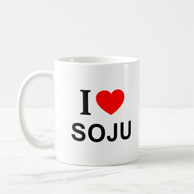Caneca De Café Eu ❤️ SOJU Eu AMO SOJU Eu ADORO SOJU (Esquerda)