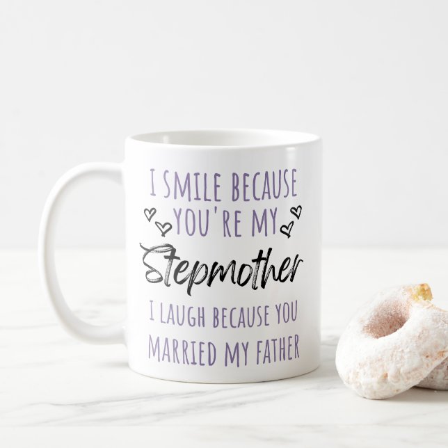 Caneca De Café Eu sorrio porque você é a minha madrasta (Com Donut)