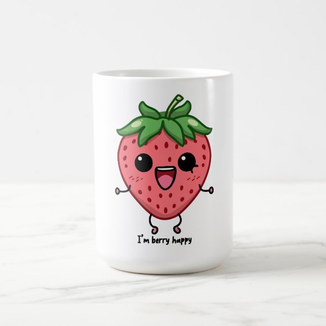 Caneca De Café Eu sou Berry Happy, fofinha, saltando morango kawa (Centro)