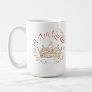 Caneca De Café Eu Sou Rainha Coroa de Flores Coroa de Ouro Rosa
