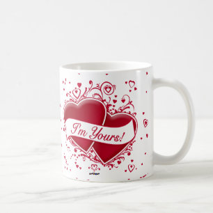 Caneca De Café Eu sou seu! Corações vermelhos