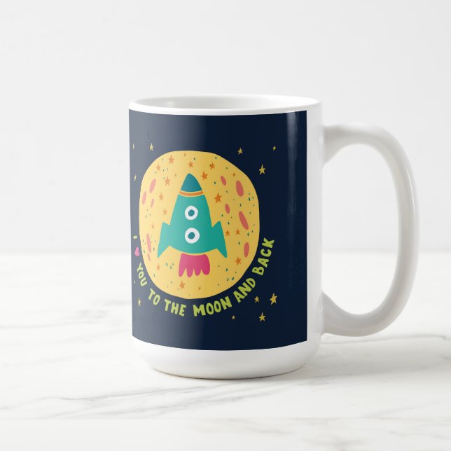 Caneca De Café Eu te amo à lua e ao Rocketship traseiro (Direita)