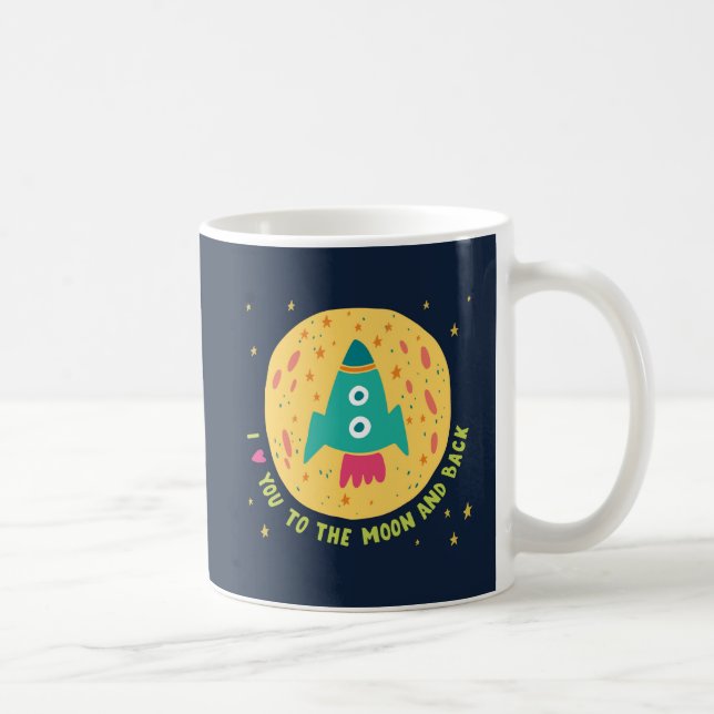 Caneca De Café Eu te amo à lua e ao Rocketship traseiro (Direita)