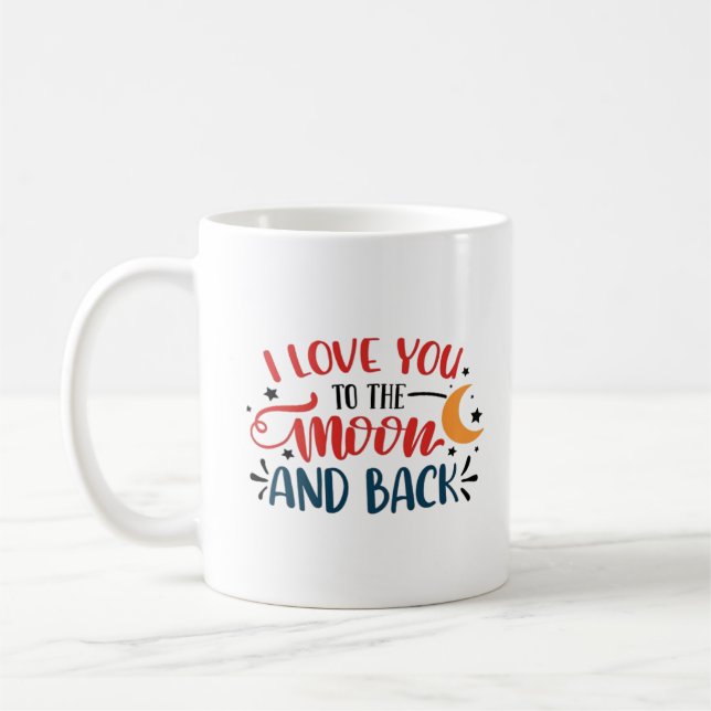 Caneca De Café Eu Te Amo Até a Lua e de Volta Letreiro Romântico (Esquerda)