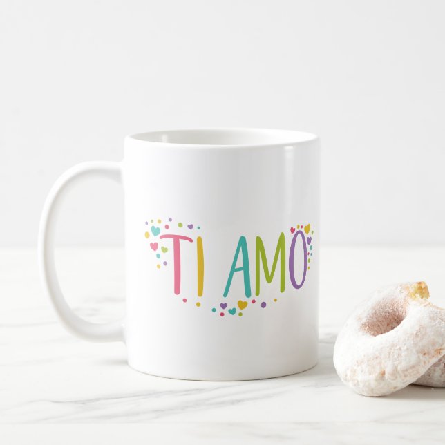 Caneca De Café Eu te amo em italiano, Ti Amo Coffee Mug (Com Donut)