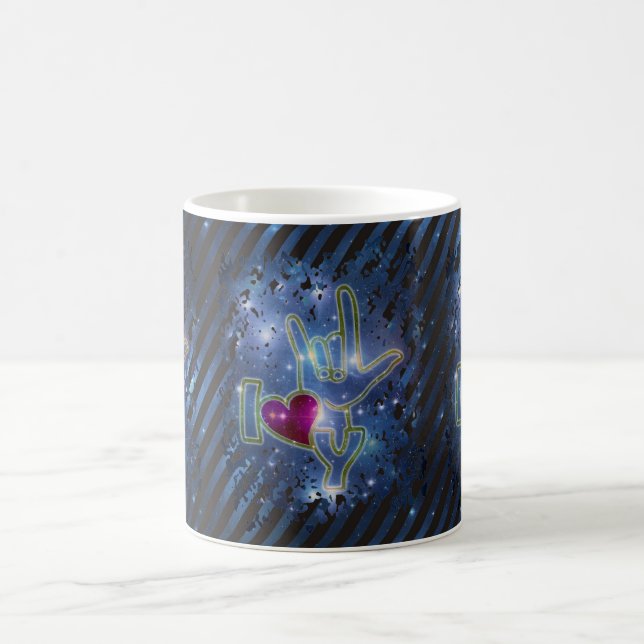 Caneca De Café EU TE AMO / linguagem gestual | listras universais (Centro)