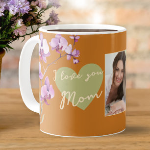 Caneca De Café Eu Te Amo Mãe Coração de Laranja e Salvia Foto
