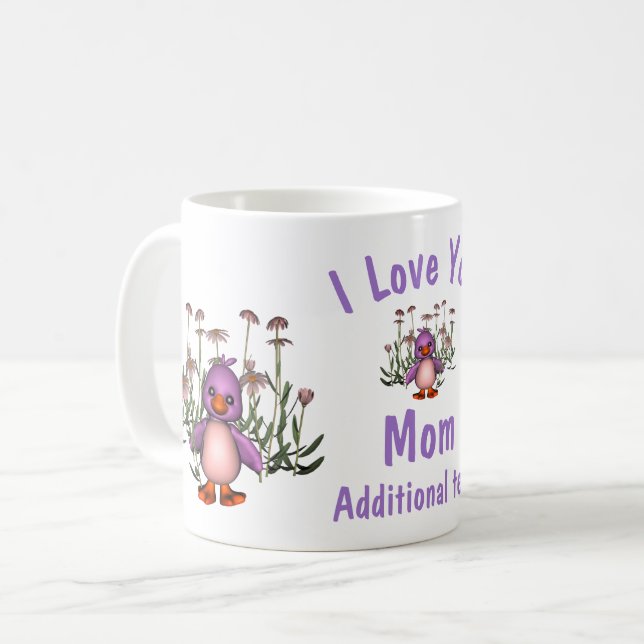 Caneca De Café Eu Te Amo, Mãe, Pássaro Bonito E Flores Personaliz (Frente Esquerda)