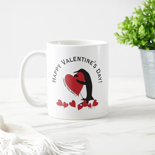 Caneca De Café Eu Te Amo Mais! Namorados Penguin Red Heart (Criador carregado)