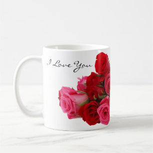 Caneca De Café Eu te amo rosas vermelhos e cor-de-rosa do querido