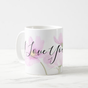 Caneca De Café Eu te amo tipografia da mamã em floral rosa páli